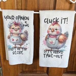 Hand Crafted White Kitchen Towels with Cute Chicken Design